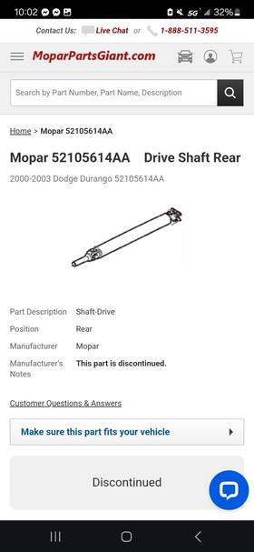 52105614aa Dodge 00-03 Durango Drive Shaft
