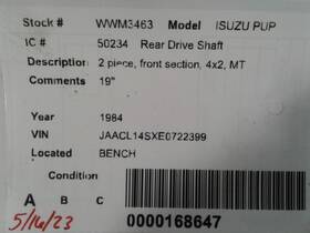 431-50234 Oem Rear Drive Shaft 2 Piece Front Section 2wd Fits 81-87 Isuzu Pup Pickup 1709537