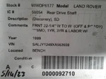 Rear Drive Shaft Discovery Sd Fits 98-99 Land Rover 1709844. Fixed Price $208.79.